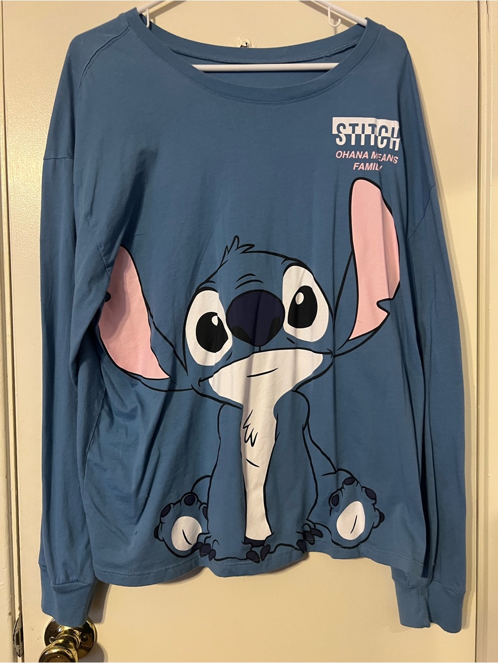 Disney Blue Stitch Long-Sleeve Tee with Pink Ear Accents